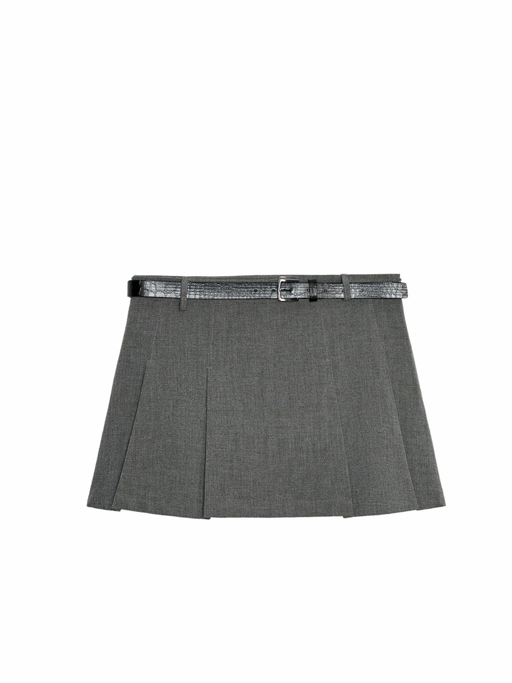 Zara Charcoal Gray Pleated Mini Skirt with Belt